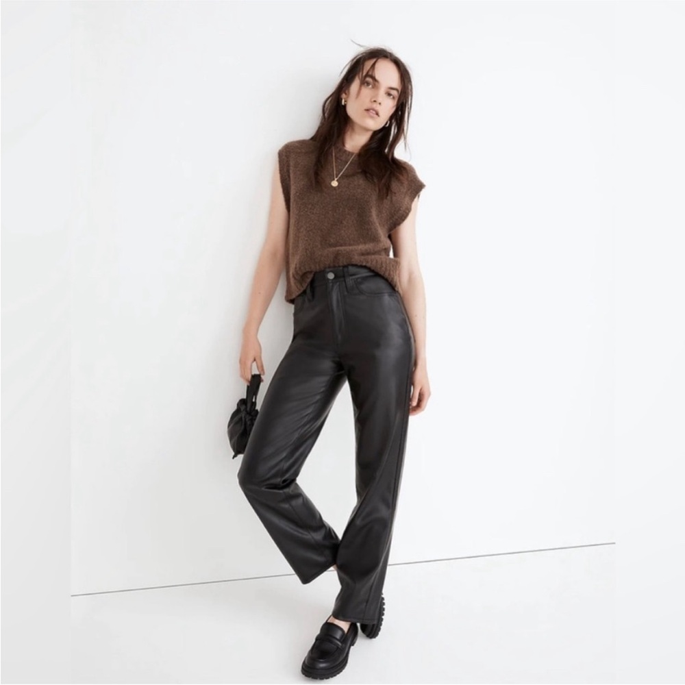 Madewell Perfect Vintage Straight Faux Leather Black Pant NWT 30